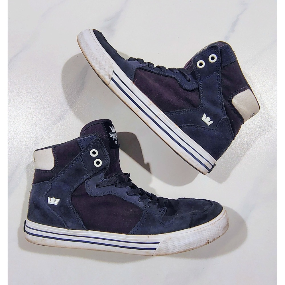 Supra Mens Vaider Skate Shoes Sneakers High Top Navy Suede Canvas  8.5